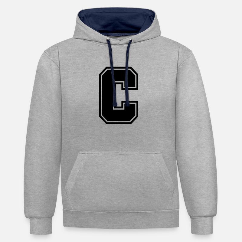 Point C - Sweat à capuche contrasté - gris chiné/bleu marine