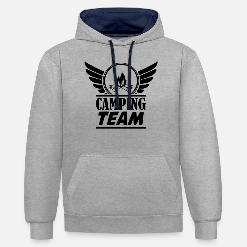 Équipe de camping - Sweat à capuche contrasté - gris chiné/bleu marine