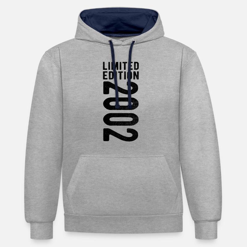 édition limitée 2002 - Sweat à capuche contrasté - gris chiné/bleu marine