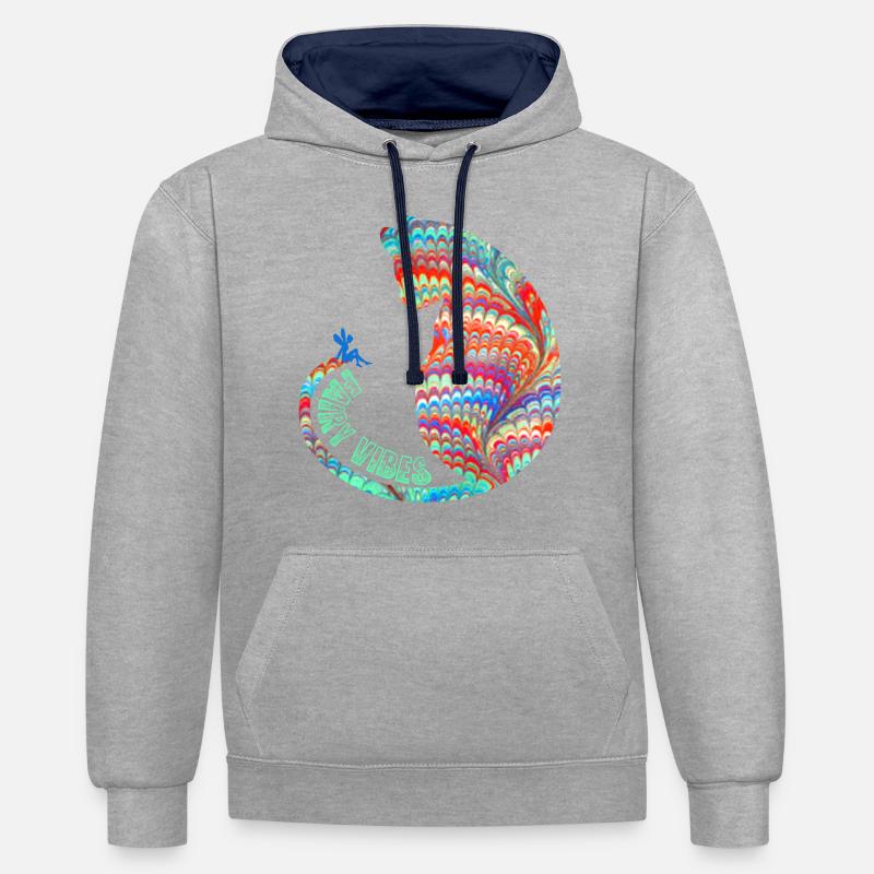 katze mit fee e 72 - Kontrast-Hoodie - Grau meliert/Navy