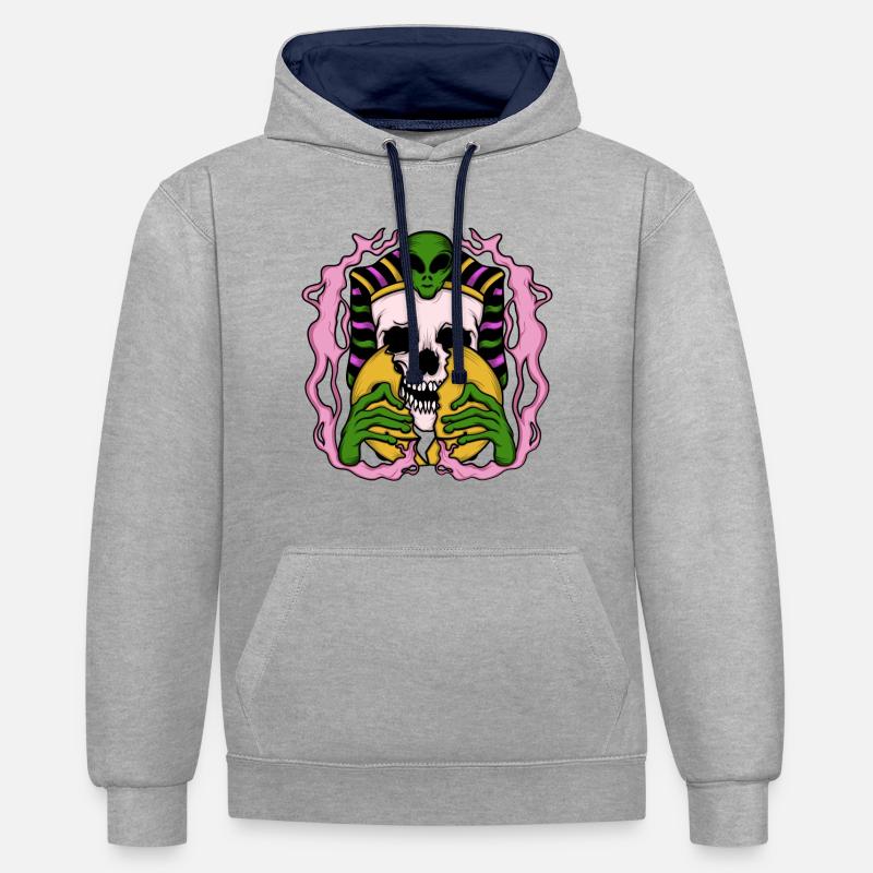 Alien Anubis Skull Egypt Tshirt - Sweat à capuche contrasté - gris chiné/bleu marine