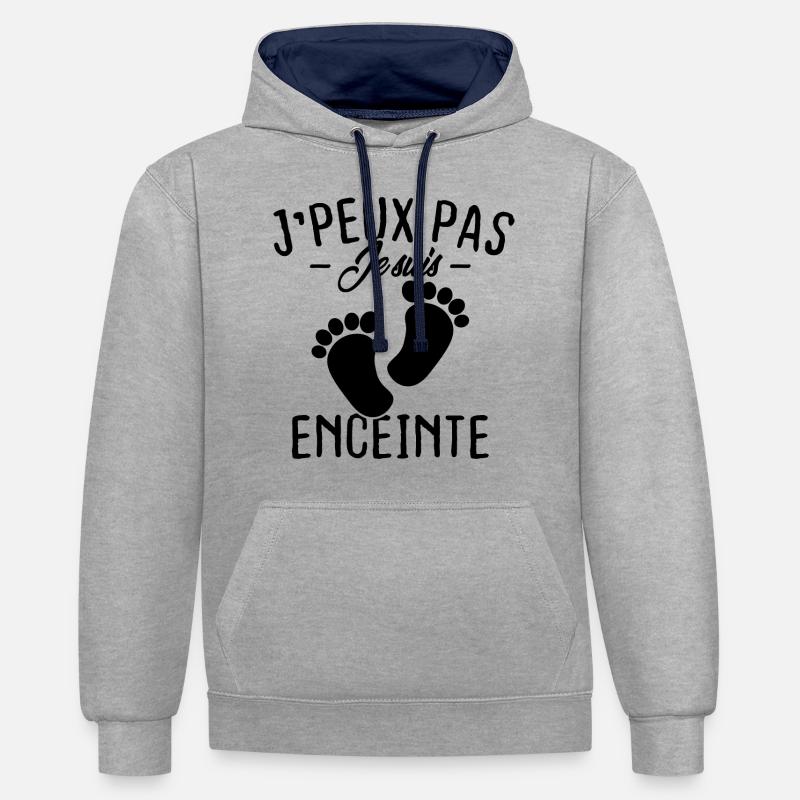 J'peux pas je suis enceinte - Sweat à capuche contrasté - gris chiné/bleu marine