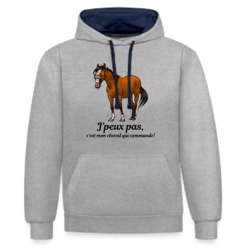 Mon cheval commande - Sweat à capuche contrasté - gris chiné/bleu marine - Devant - Liana (172cm) & Jaron (178cm)