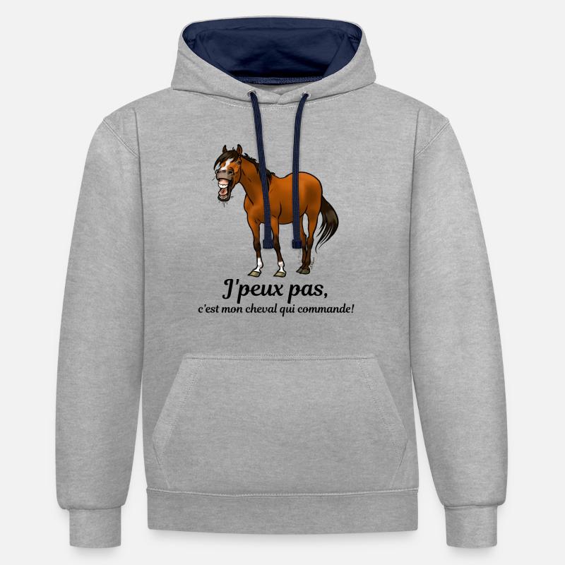 Mon cheval commande - Sweat à capuche contrasté - gris chiné/bleu marine