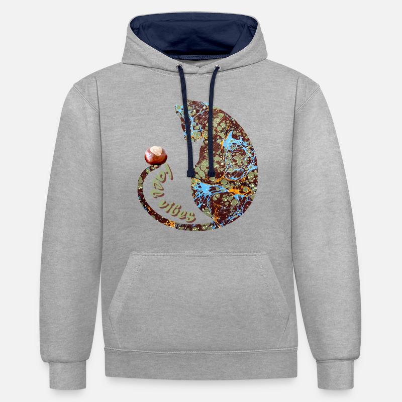 Chat avec châtaignier E 85 - Sweat à capuche contrasté - gris chiné/bleu marine