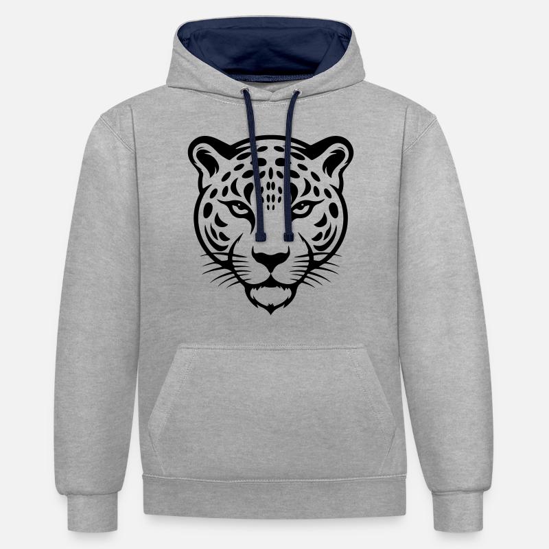 Tête de guépard - Sweat à capuche contrasté - gris chiné/bleu marine