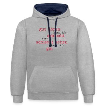 bon d'entendre - une mauvaise image - Sweat à capuche contrasté - gris chiné/bleu marine - Devant - Liana (172cm) & Jaron (178cm)