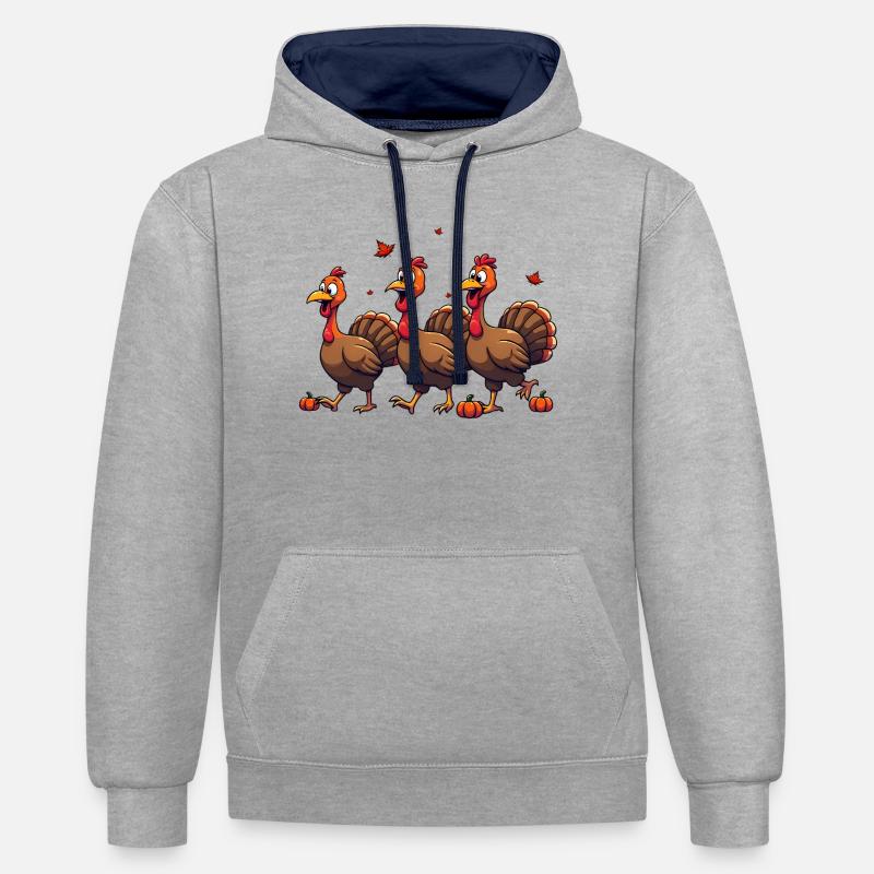 Bébé dinde de Thanksgiving - Sweat à capuche contrasté - gris chiné/bleu marine
