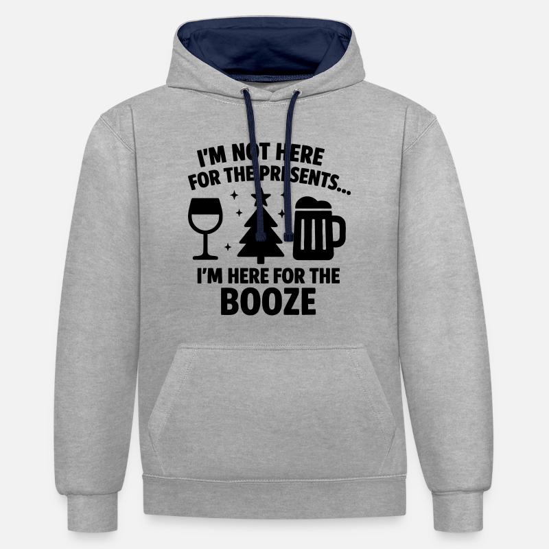 Ici pour l’alcool de Noël - Sweat à capuche contrasté - gris chiné/bleu marine