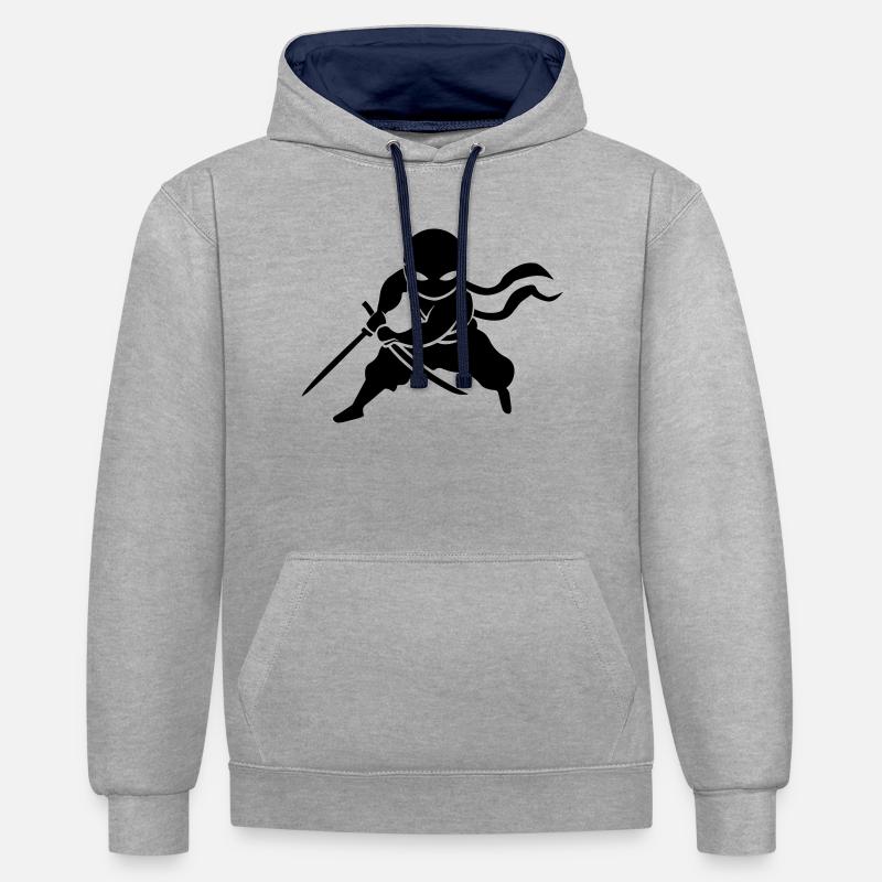 Ninja Samurai - Sweat à capuche contrasté - gris chiné/bleu marine