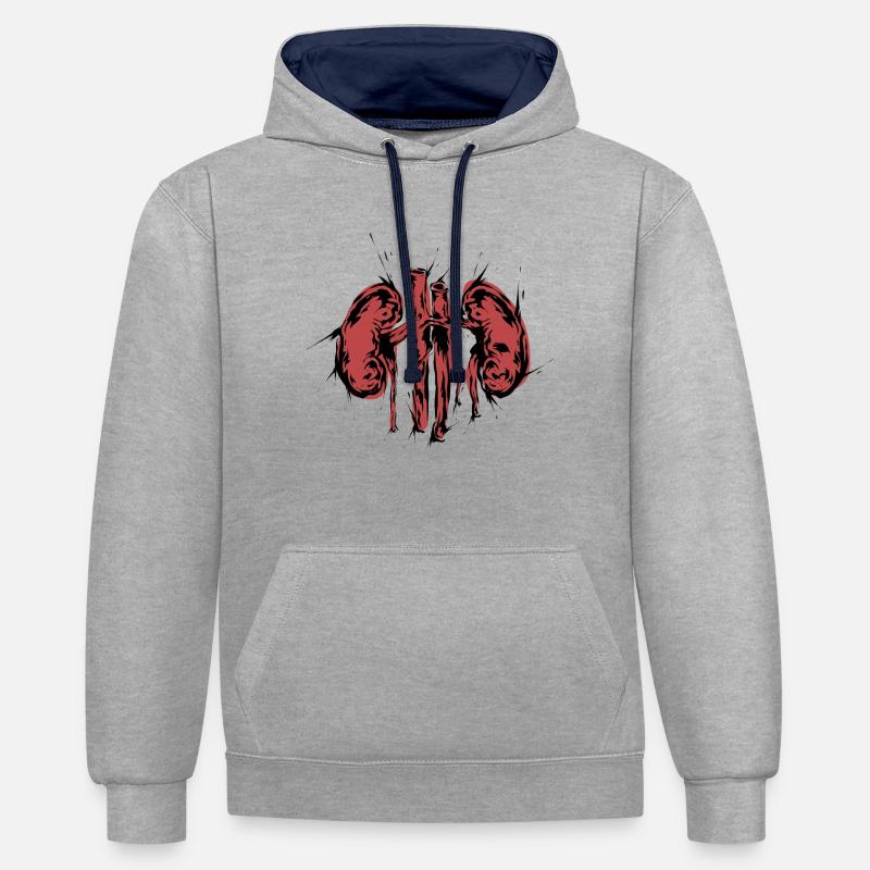 Néphrétique - Sweat à capuche contrasté - gris chiné/bleu marine
