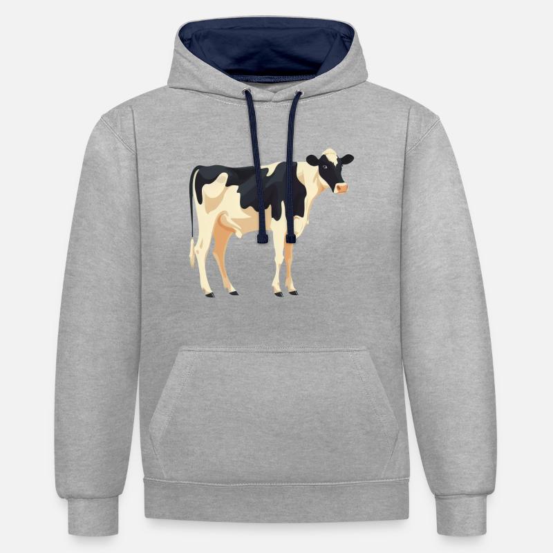 Vache debout - conception simple - Sweat à capuche contrasté - gris chiné/bleu marine