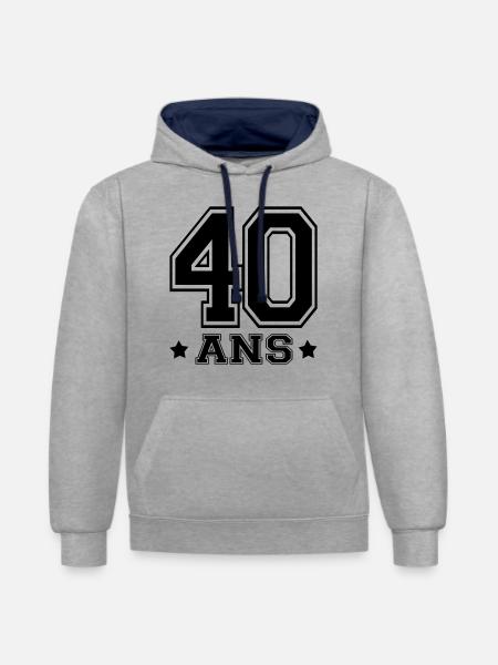 40 ANS,âge - Sweat à capuche contrasté - gris chiné/bleu marine