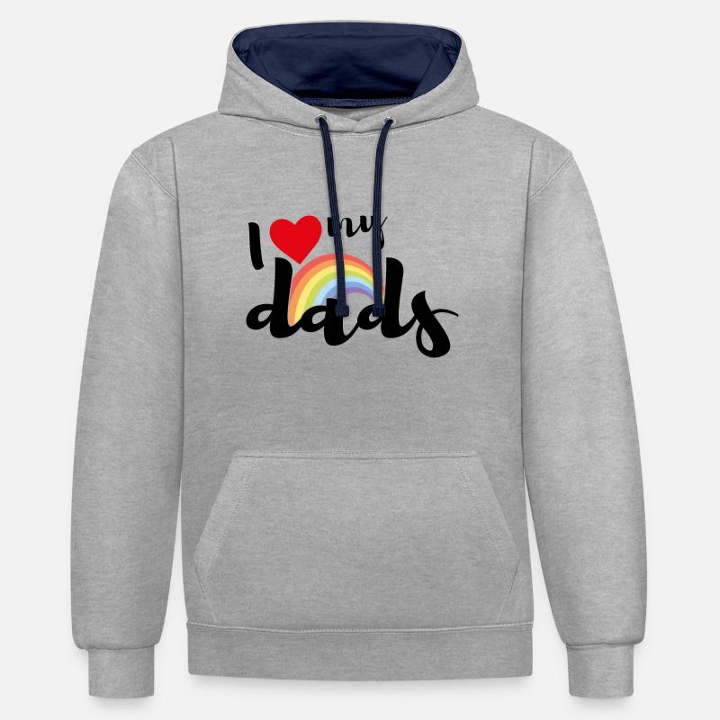 J’aime mes pères - Sweat à capuche contrasté - gris chiné/bleu marine