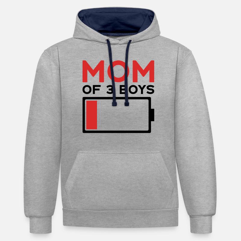 MAMAN DE 3 GARÇONS - Sweat à capuche contrasté - gris chiné/bleu marine