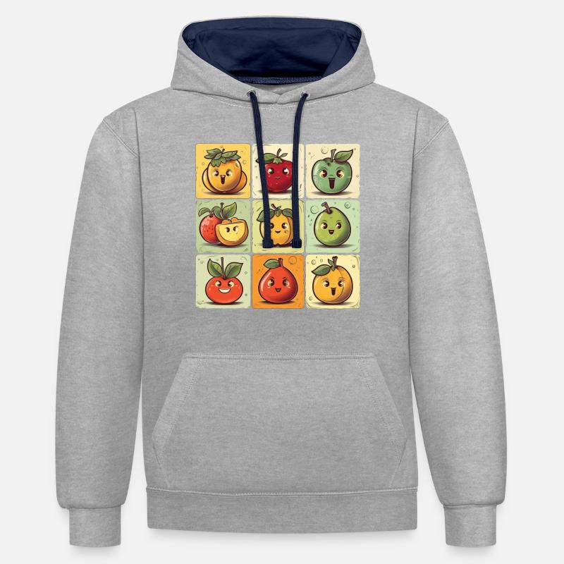Funny Comic Fruits, Cartoon Fruit - Sweat à capuche contrasté - gris chiné/bleu marine