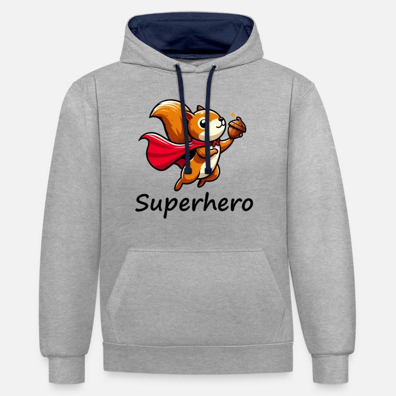 Eichhörnchen Superheld - Kontrast-Hoodie - Grau meliert/Navy