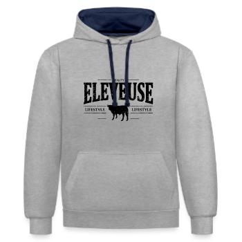 Eleveuse - Sweat à capuche contrasté - gris chiné/bleu marine - Devant - Liana (172cm) & Jaron (178cm)