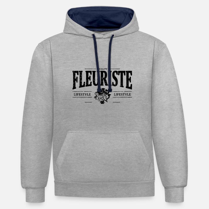 Fleuriste - Sweat à capuche contrasté - gris chiné/bleu marine