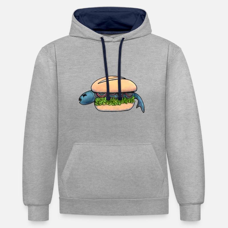 Rouleaux de poisson - Sweat à capuche contrasté - gris chiné/bleu marine