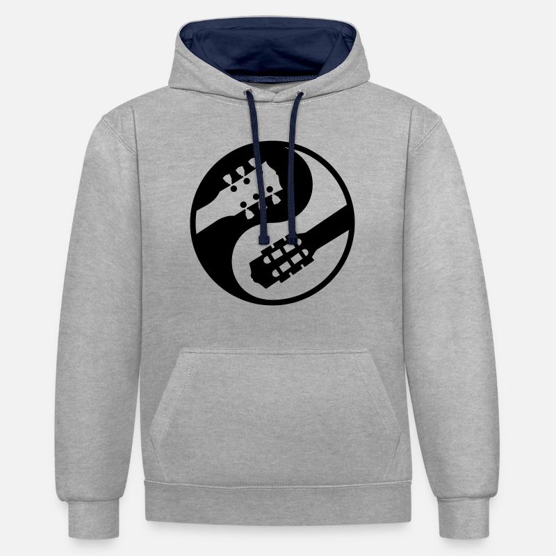 guitare classique vs electrique yinyang - Sweat à capuche contrasté - gris chiné/bleu marine