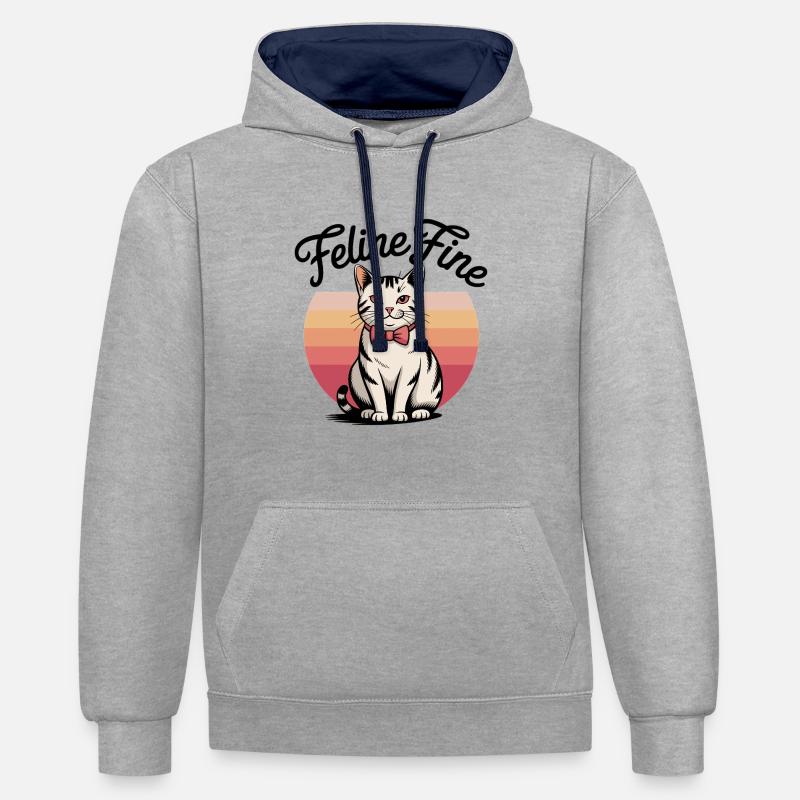 Feline Fine – Chat Sunset Rétro - Sweat à capuche contrasté - gris chiné/bleu marine