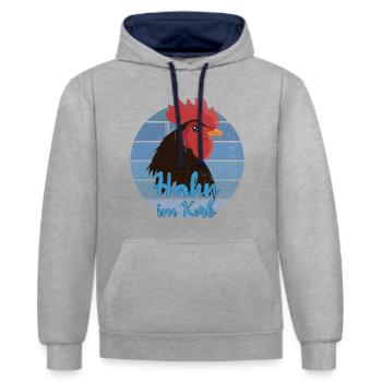 Le coq dans le panier - Sweat à capuche contrasté - gris chiné/bleu marine - Devant - Liana (172cm) & Jaron (178cm)