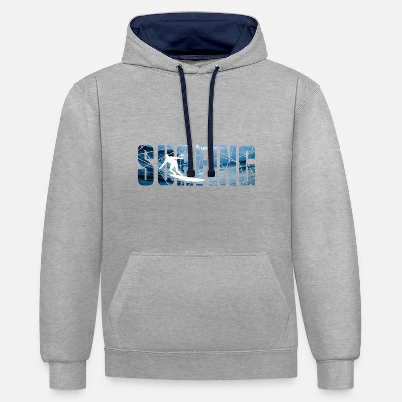 Surf Surfers Surfs Windsurfs Surf - Sweat à capuche contrasté - gris chiné/bleu marine