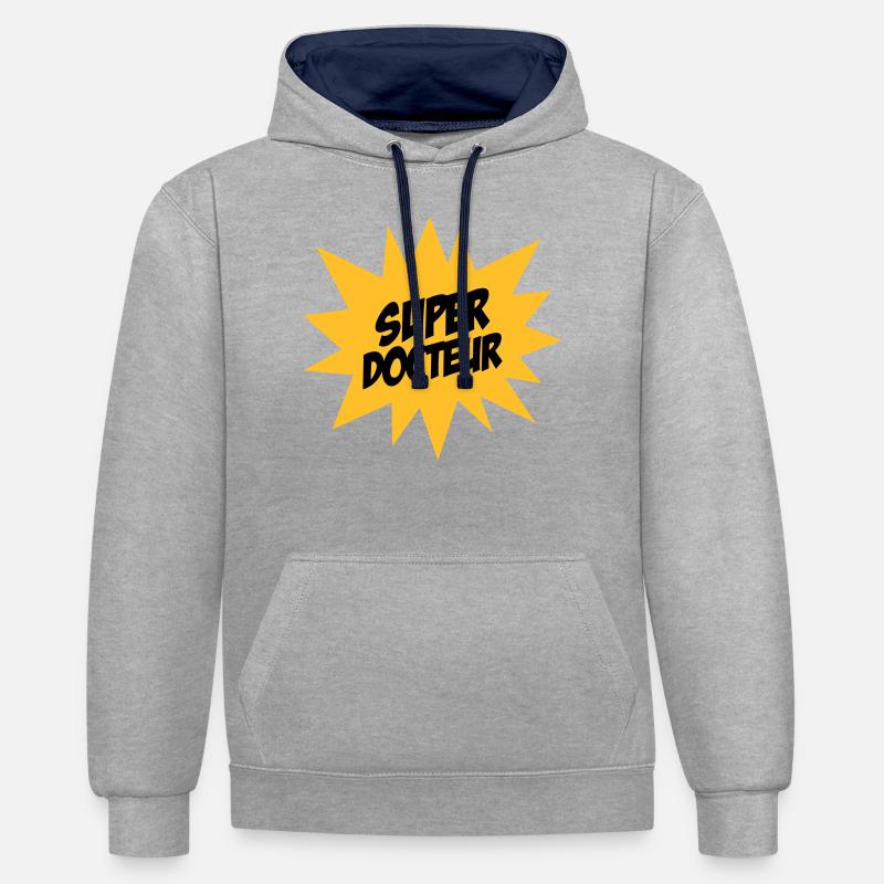 Super docteur ! - Sweat à capuche contrasté - gris chiné/bleu marine