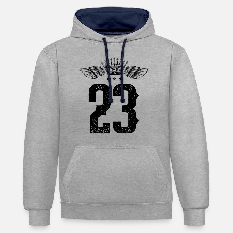23 Couronne numérique - Sweat à capuche contrasté - gris chiné/bleu marine