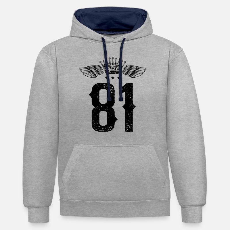 81 Couronne numérique - Sweat à capuche contrasté - gris chiné/bleu marine