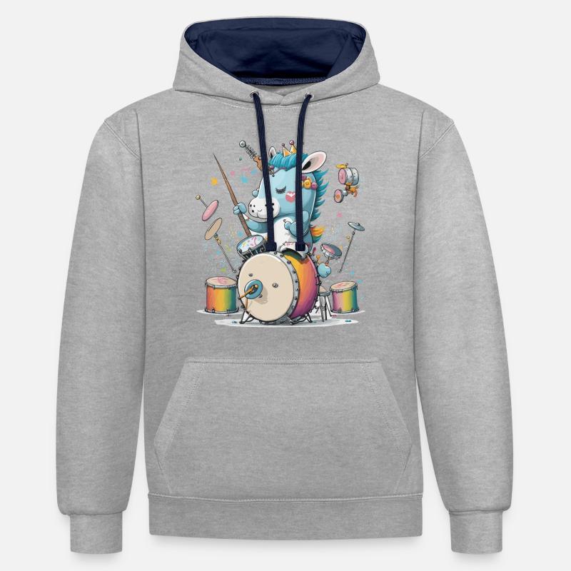 Batteur Licorne - Sweat à capuche contrasté - gris chiné/bleu marine