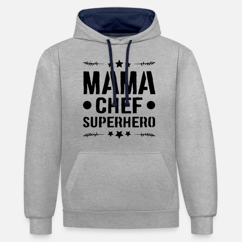 Mama Chef Superheld Mutter - Kontrast-Hoodie - Grau meliert/Navy