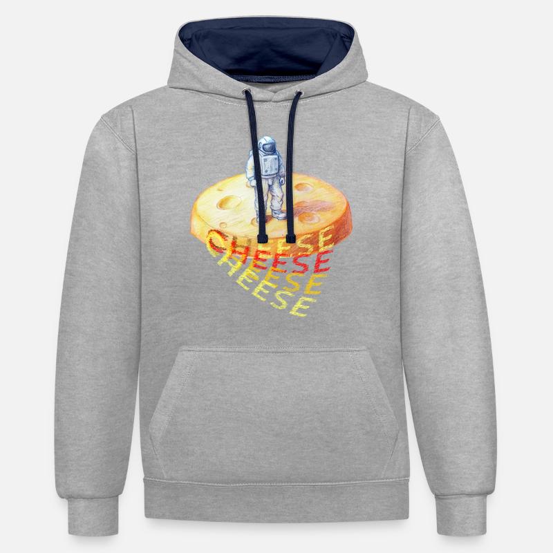 Fromage, Fromage, Astronaute sur Fromage - Sweat à capuche contrasté - gris chiné/bleu marine