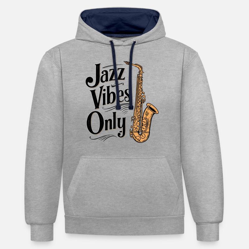 Jazz Vibes Only - Saxophones - Sweat à capuche contrasté - gris chiné/bleu marine