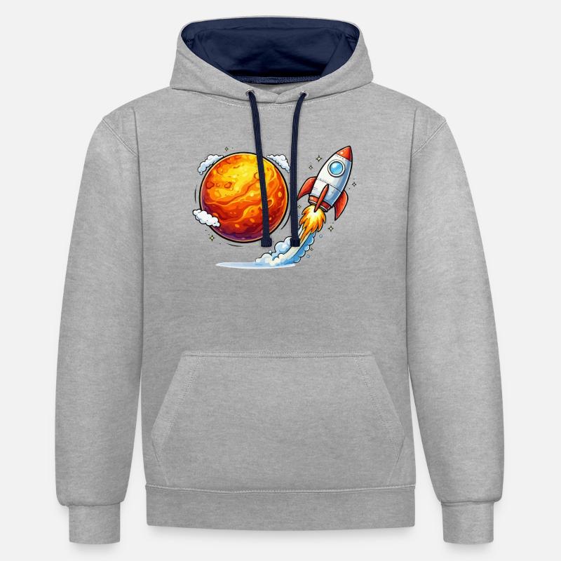 Voyage spatial sur une planète fusée - Sweat à capuche contrasté - gris chiné/bleu marine