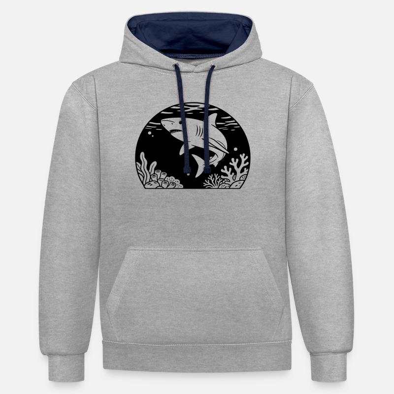Requin avec corail - Sweat à capuche contrasté - gris chiné/bleu marine