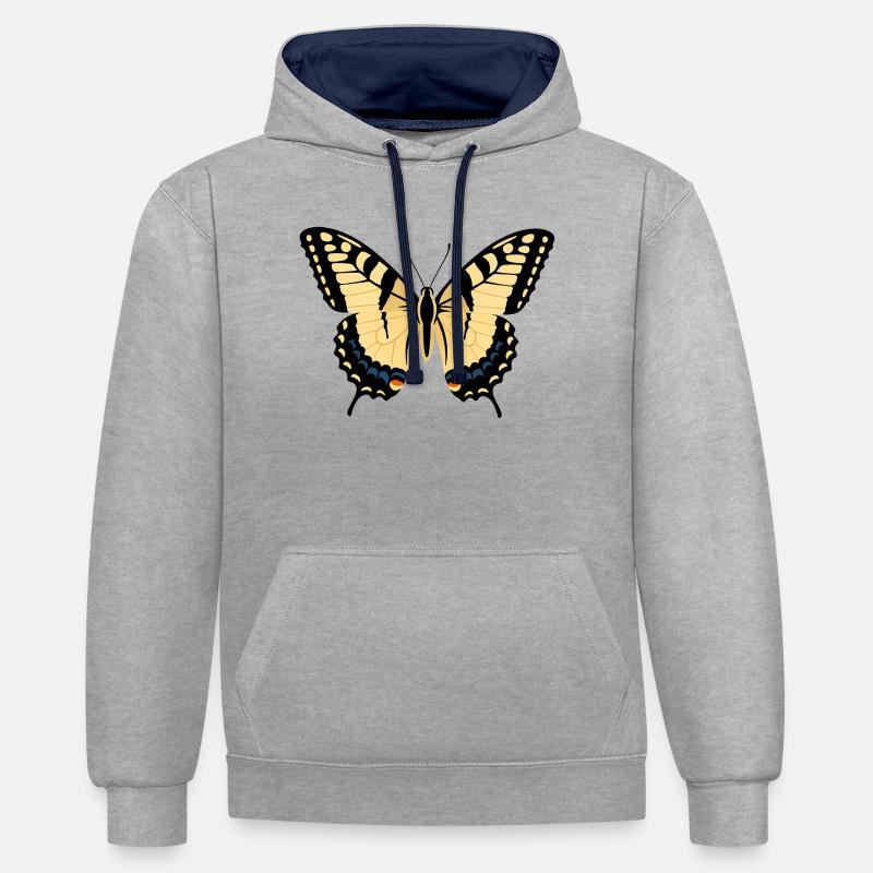 Ailes de papillon noir jaune - Sweat à capuche contrasté - gris chiné/bleu marine