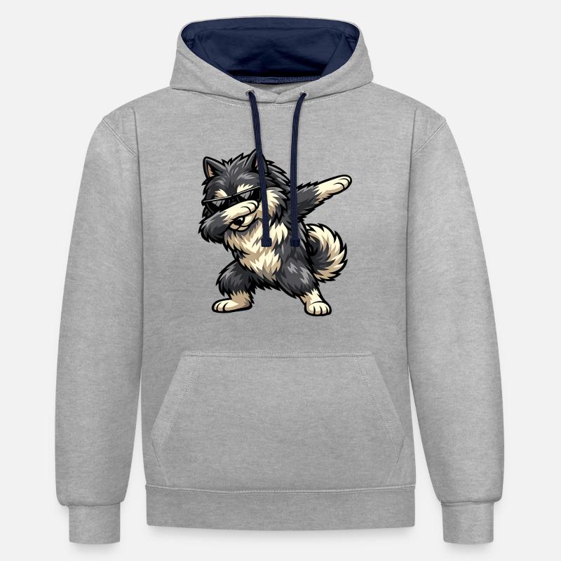 Dab Wolfspitz - Sweat à capuche contrasté - gris chiné/bleu marine