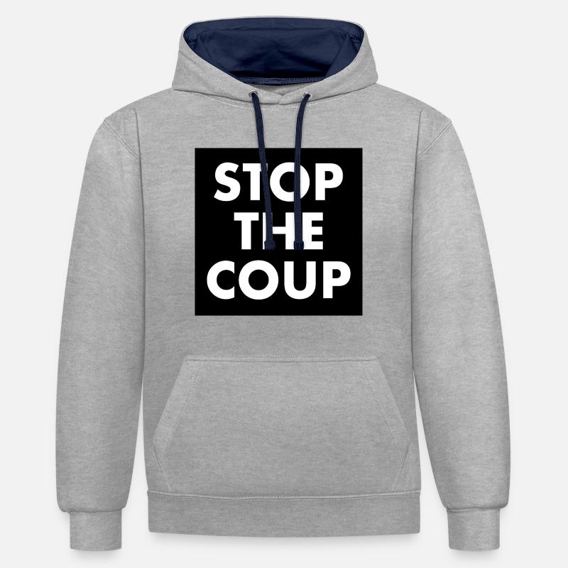 stop the coup - Sweat à capuche contrasté - gris chiné/bleu marine