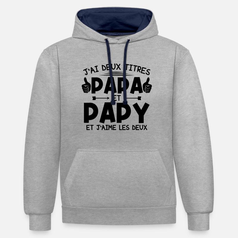 Papa et papy - Sweat à capuche contrasté - gris chiné/bleu marine