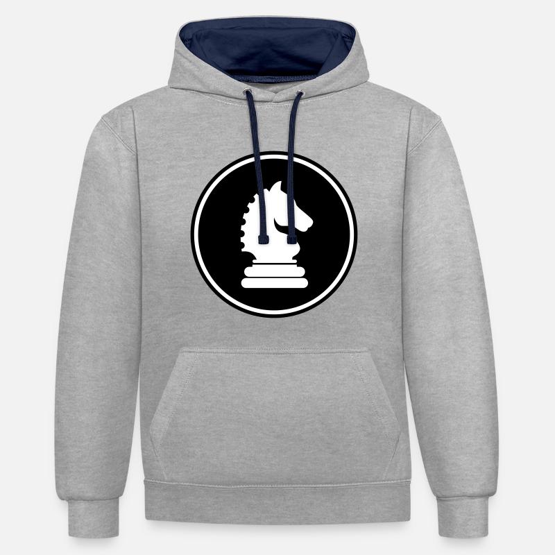 pièce d'échecs cheval - Sweat à capuche contrasté - gris chiné/bleu marine