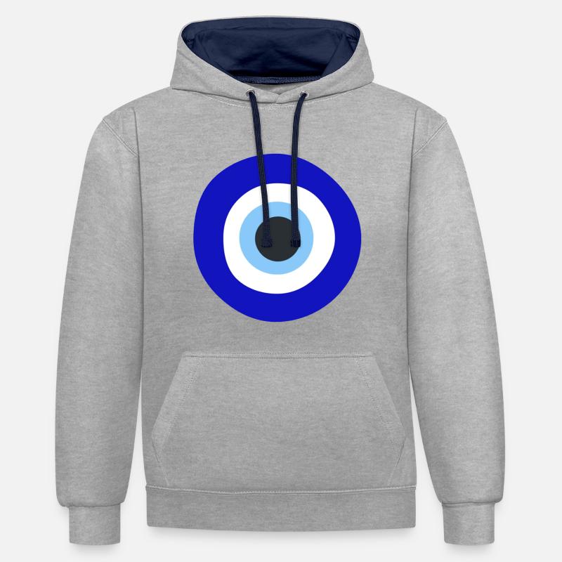 Oeil - Sweat à capuche contrasté - gris chiné/bleu marine