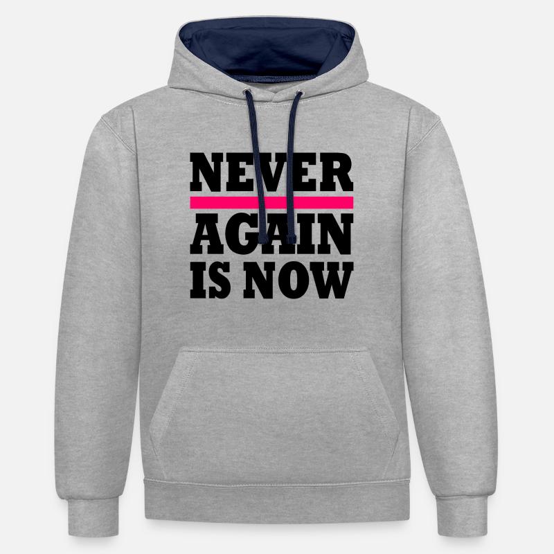 Never again is now - Sweat à capuche contrasté - gris chiné/bleu marine