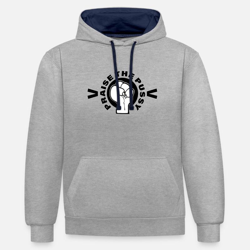 Louez le pu§§y - moustaches - Sweat à capuche contrasté - gris chiné/bleu marine