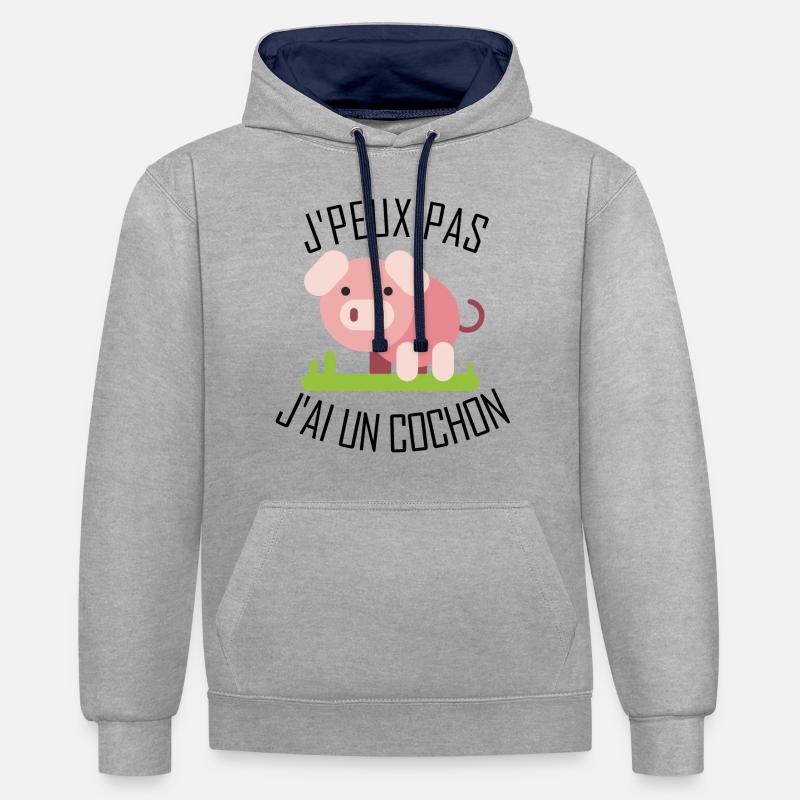 J'peux pas j'ai un Cochon - Sweat à capuche contrasté - gris chiné/bleu marine