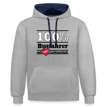 Busfahrer Bus Omnibus Kraftfahrer 100% 200% (25) - Kontrast-Hoodie - Grau meliert/Navy - Vorne - Liana (172cm) & Jaron (178cm)