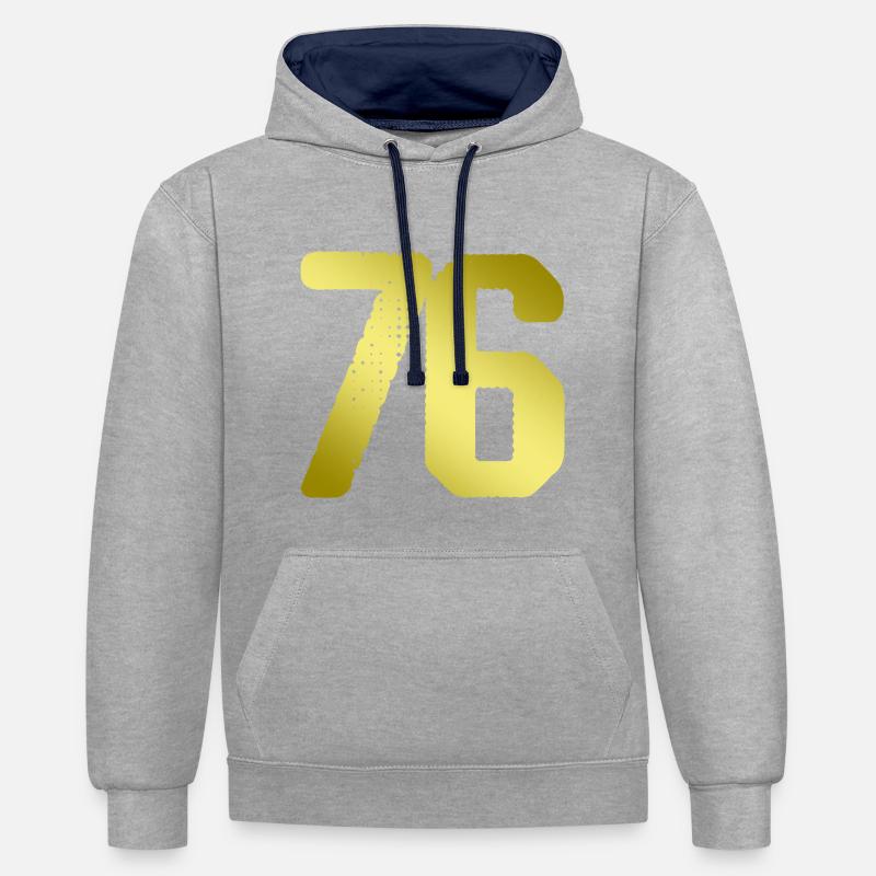 maillot numéro 76 - Sweat à capuche contrasté - gris chiné/bleu marine