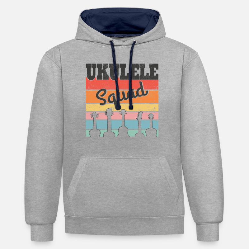 Escouade de ukulélé - Sweat à capuche contrasté - gris chiné/bleu marine