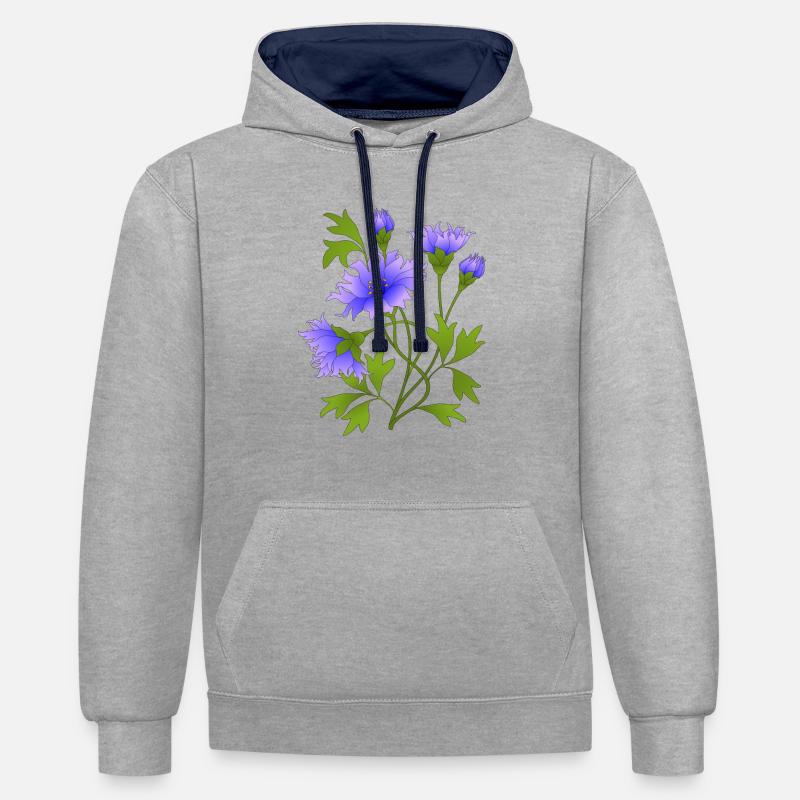 Fleurs - Sweat à capuche contrasté - gris chiné/bleu marine
